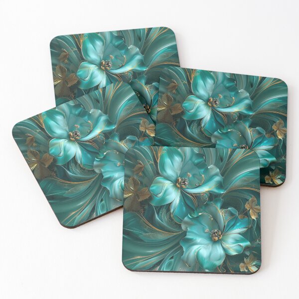 Item preview, Luxury Teal Floral Art – Elegant Abstract Flower Design with Gold Accents designed and sold by MiraLumeStudio.