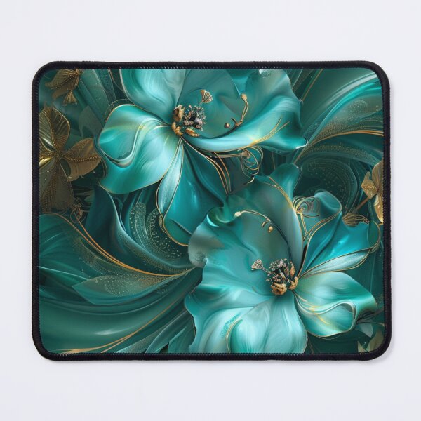 Item preview, Luxury Teal Floral Art – Elegant Abstract Flower Design with Gold Accents designed and sold by MiraLumeStudio.