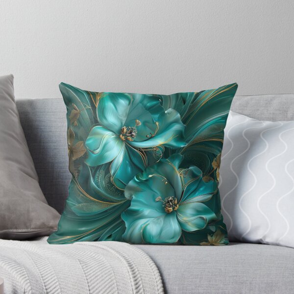 Item preview, Luxury Teal Floral Art – Elegant Abstract Flower Design with Gold Accents designed and sold by MiraLumeStudio.