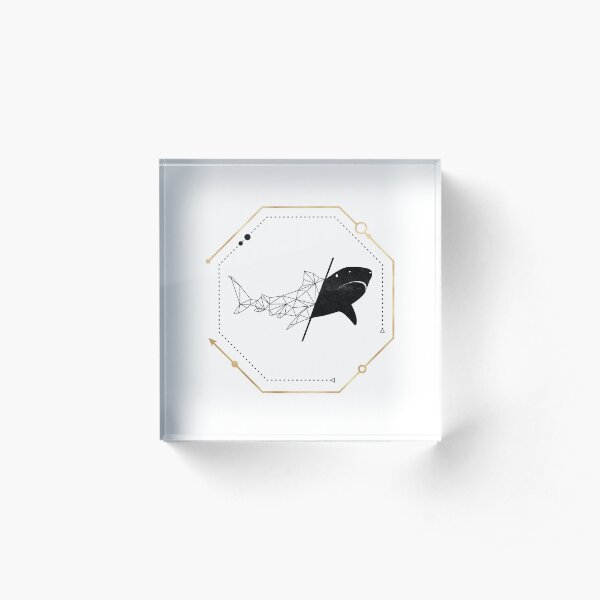 Shark Black Gold Geometric LowPoly Acrylic Block