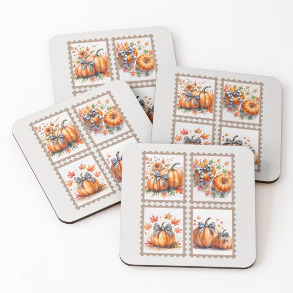 Item preview,  Vintage Autumn Halloween Postage Stamps,   Pumpkins, Checkered Ribbon designed and sold by KolorellaS.
