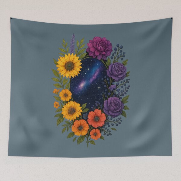 Item preview, Galaxy Garden – Cosmic Sky with Sunflowers & Roses designed and sold by Rikaura.