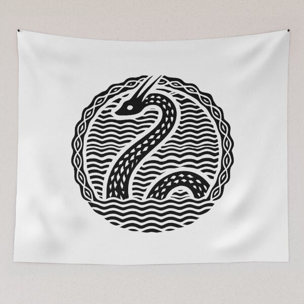 Item preview, Celtic Sea Serpent Emblem in Black and White Nautical Waves designed and sold by Victor Shadehorn.
