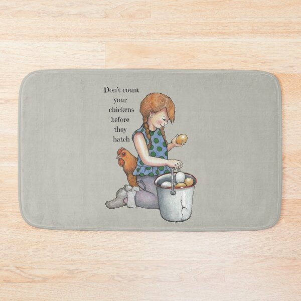 Item preview, Don't Count Your Chickens Before They Hatch, Young Girl And Old Enamel Pail of Eggs designed and sold by JoyfulWhimsy.