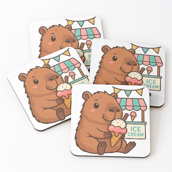 Artikelvorschau, Capybara genießt Eis vor der Eisbude entworfen und verkauft von PixelPrisma.