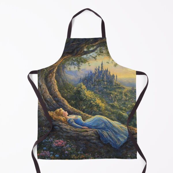 Item preview, Blonde Princess Sleeping on Tree Roots with a Magical Castle – Enchanted Fairytale Art designed and sold by baggycatsworld.