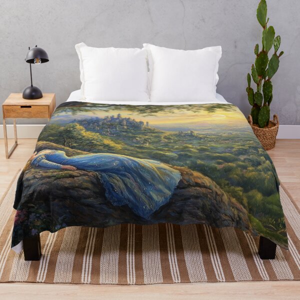 Item preview, Blonde Princess Sleeping on Tree Roots with a Magical Castle – Enchanted Fairytale Art designed and sold by baggycatsworld.