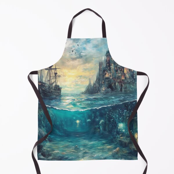 Item preview, Magical Ship on the Water with Castle Above and Enchanted Seascape Below – Fantasy Art designed and sold by baggycatsworld.