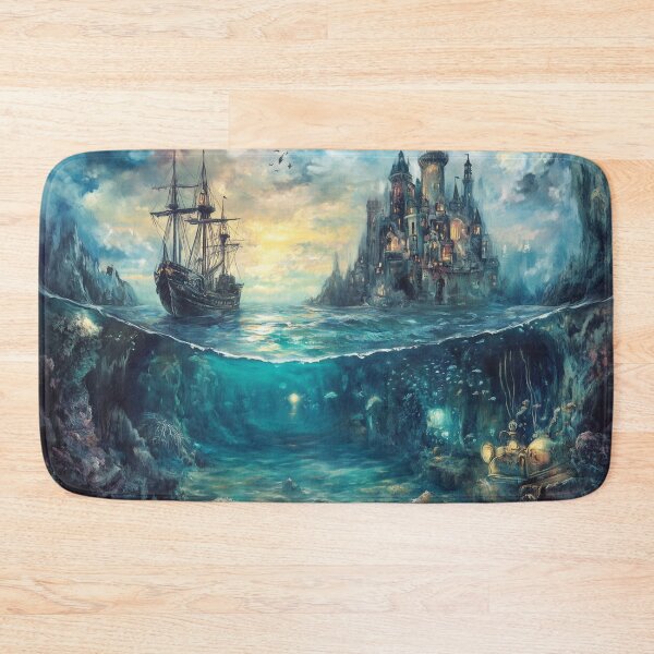 Item preview, Magical Ship on the Water with Castle Above and Enchanted Seascape Below – Fantasy Art designed and sold by baggycatsworld.