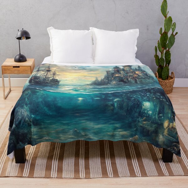 Item preview, Magical Ship on the Water with Castle Above and Enchanted Seascape Below – Fantasy Art designed and sold by baggycatsworld.