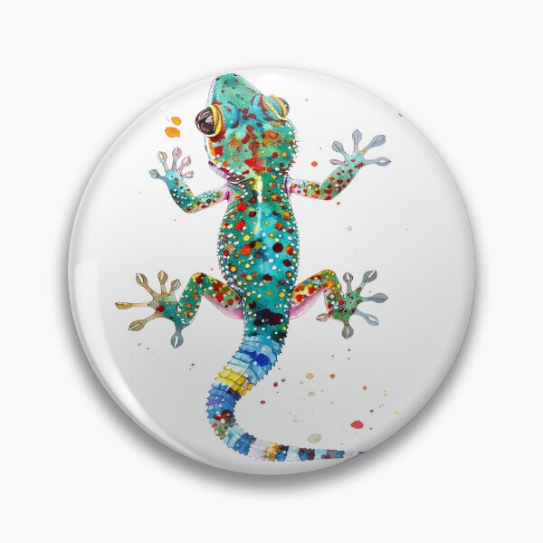 Item preview, Spotted gecko crawling upwards - turquoise red blue designed and sold by LiskoDesign.
