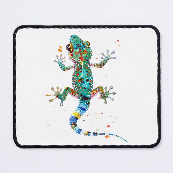 Item preview, Spotted gecko crawling upwards - turquoise red blue designed and sold by LiskoDesign.