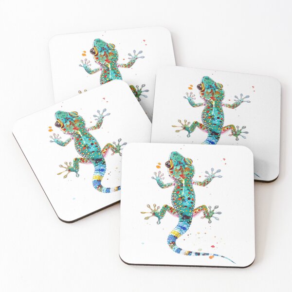 Item preview, Spotted gecko crawling upwards - turquoise red blue designed and sold by LiskoDesign.