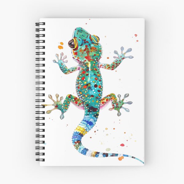 Item preview, Spotted gecko crawling upwards - turquoise red blue designed and sold by LiskoDesign.