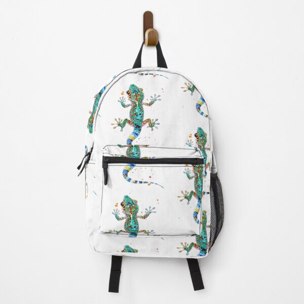 Item preview, Spotted gecko crawling upwards - turquoise red blue designed and sold by LiskoDesign.