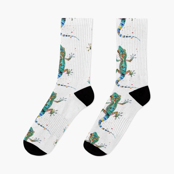 Item preview, Spotted gecko crawling upwards - turquoise red blue designed and sold by LiskoDesign.