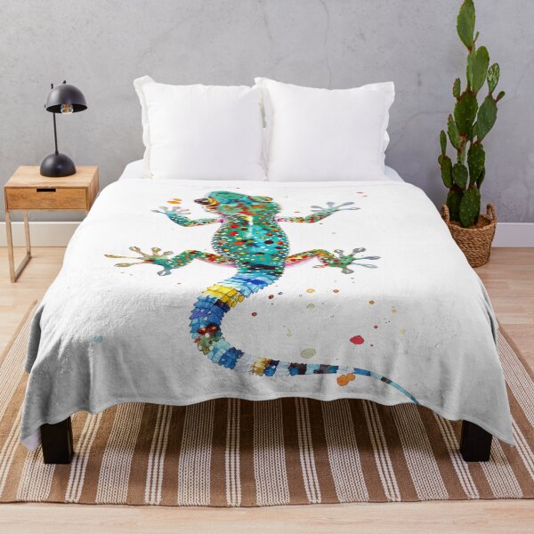 Item preview, Spotted gecko crawling upwards - turquoise red blue designed and sold by LiskoDesign.