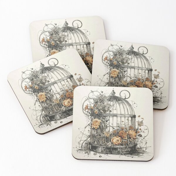 Item preview, Enchanted Birdcage with Vines and Flowers Illustration designed and sold by WildWood Digital Art.