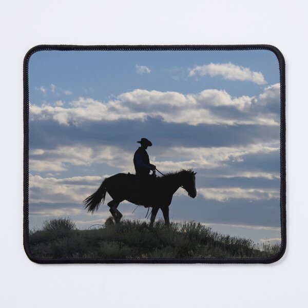 Artikelvorschau, Cowboy-Silhouette umrissen von blauen und weißen Himmel entworfen und verkauft von AlsknMommaBear2.