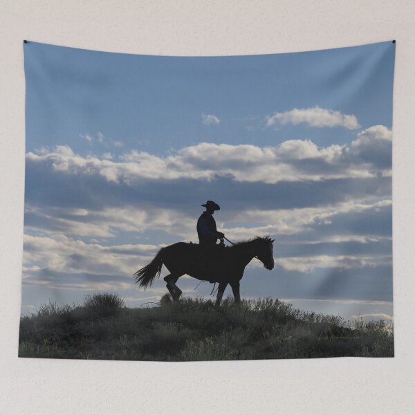 Item preview, Cowboy Silhouette Outlined by blue and white sky designed and sold by AlsknMommaBear2.