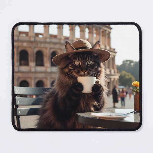 Item preview, Stylish Cat Drinking Coffee at the Colosseum designed and sold by BadBeaverDesign.