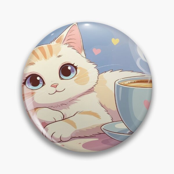 Item preview, Cute cartoon cat lying down lazily next to a coffee cup, pastel colors, kawaii style illustration. designed and sold by artsdesignpro.