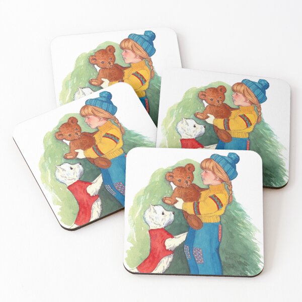 Item preview, Vintage Winter Girl with Teddy Bear and Dog designed and sold by Storybook-Illustrations.