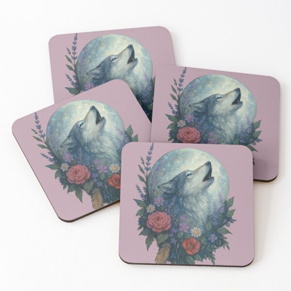 Item preview, Howling Wolf Under the Moon – Floral Boho designed and sold by Rikaura.