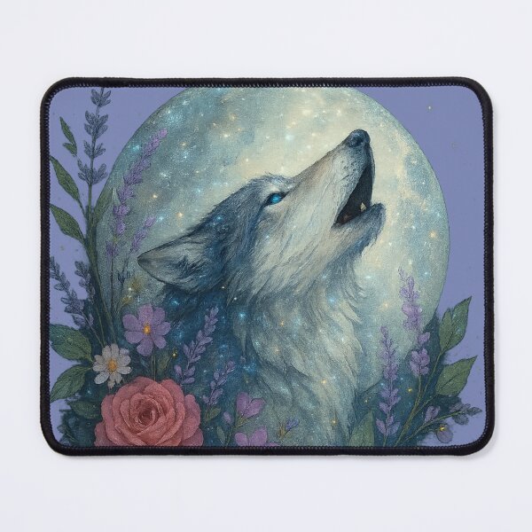 Item preview, Howling Wolf Under the Moon – Floral Boho designed and sold by Rikaura.