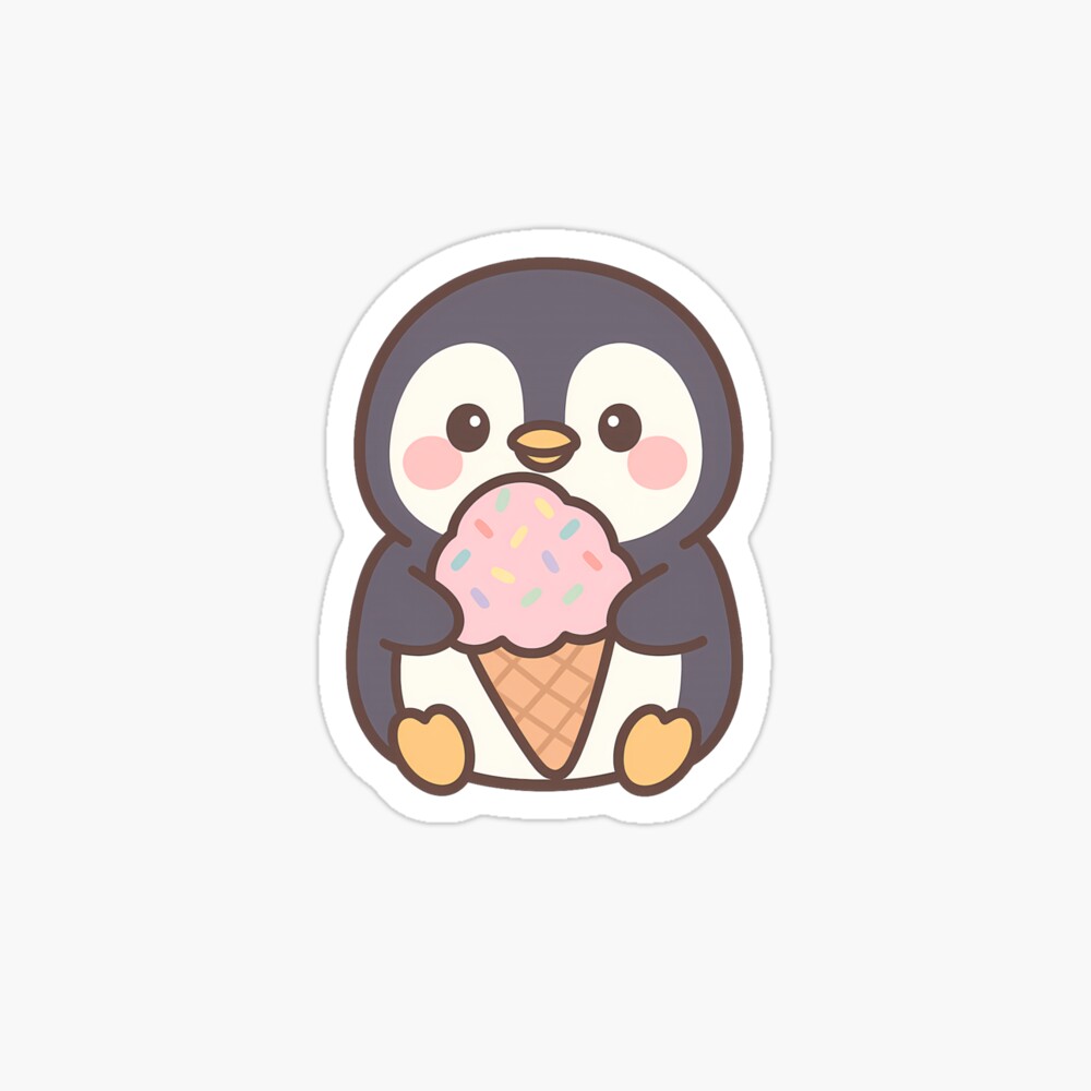 Kawaii Penguin with Ice Cream and Sprinkles – Cute Pastel Animal Art Poster