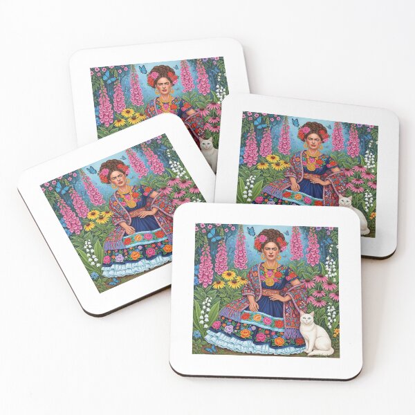 Item preview, Frida Kahlo Inspired Portrait with Cat and Lupine Flowers designed and sold by TeeARTHY.