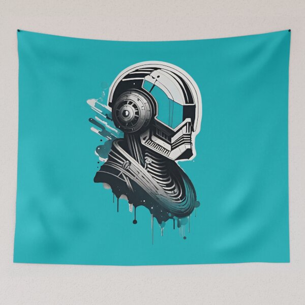 Item preview, robot futuristic turquoise science fiction figure graffiti designed and sold by IHImage.