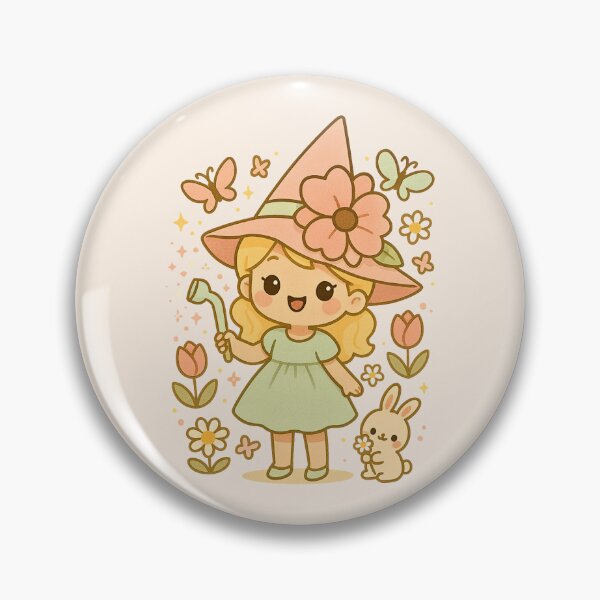 Item preview, Spring Witch – Cute Pastel Witch with Bunny & Flowers designed and sold by Queen Kaffeine.