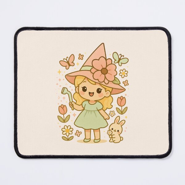 Item preview, Spring Witch – Cute Pastel Witch with Bunny & Flowers designed and sold by Queen Kaffeine.