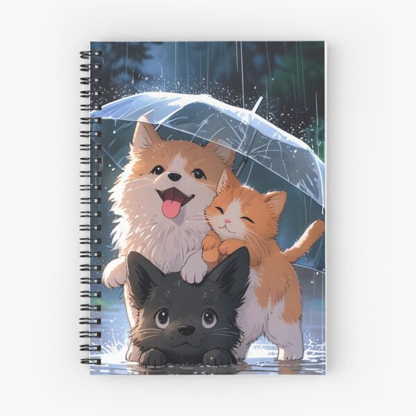 Item preview, “Rainy Day Pets: Cute Anime Dog, Cat & Pup Under Umbrella” designed and sold by KomoFrames.