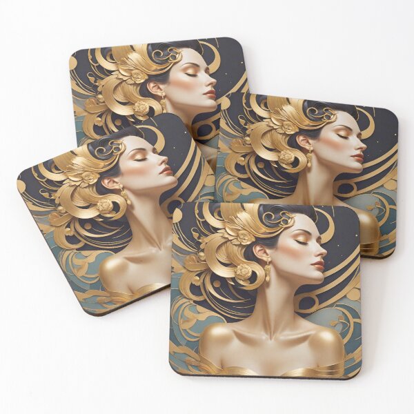 Item preview, Woman portrait in blue and gold dreamy and romantic designed and sold by IHImage.