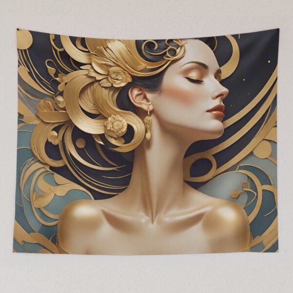 Item preview, Woman portrait in blue and gold dreamy and romantic designed and sold by IHImage.