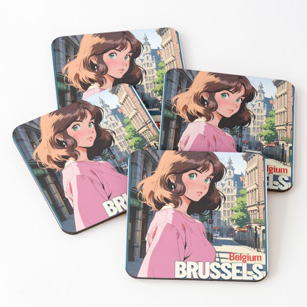 Item preview, Retro Anime Girl from Brussels Belgium Europe Vintage Travel Romantic Quote designed and sold by Kawaii-Sky.