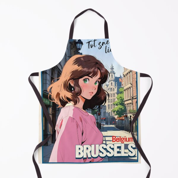 Item preview, Retro Anime Girl from Brussels Belgium Europe Vintage Travel Romantic Quote designed and sold by Kawaii-Sky.