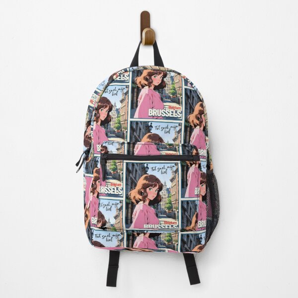 Item preview, Retro Anime Girl from Brussels Belgium Europe Vintage Travel Romantic Quote designed and sold by Kawaii-Sky.