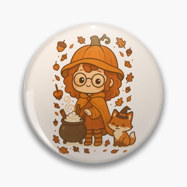 Item preview, Autumn Witch – Cute Pumpkin Witch with Fox & Cauldron designed and sold by Queen Kaffeine.