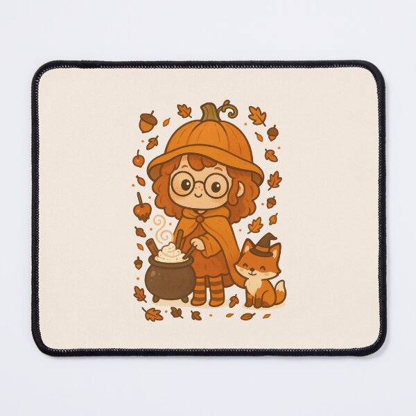 Item preview, Autumn Witch – Cute Pumpkin Witch with Fox & Cauldron designed and sold by Queen Kaffeine.