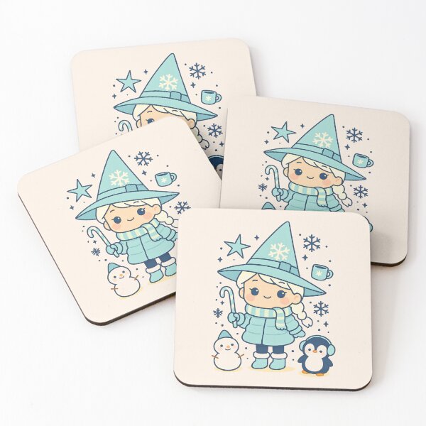 Item preview, Winter Witch with Penguin & Snowman – Cozy Cute Magical Art designed and sold by Queen Kaffeine.