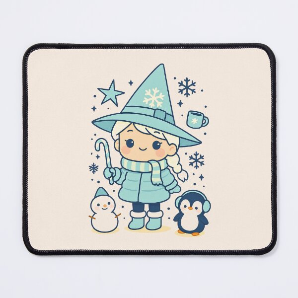 Item preview, Winter Witch with Penguin & Snowman – Cozy Cute Magical Art designed and sold by Queen Kaffeine.