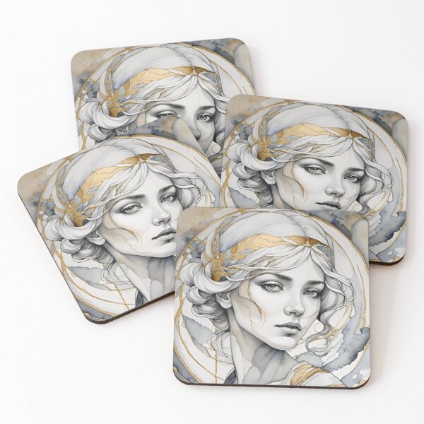 Item preview, Woman portrait in grey and gold dreamy and romantic designed and sold by IHImage.