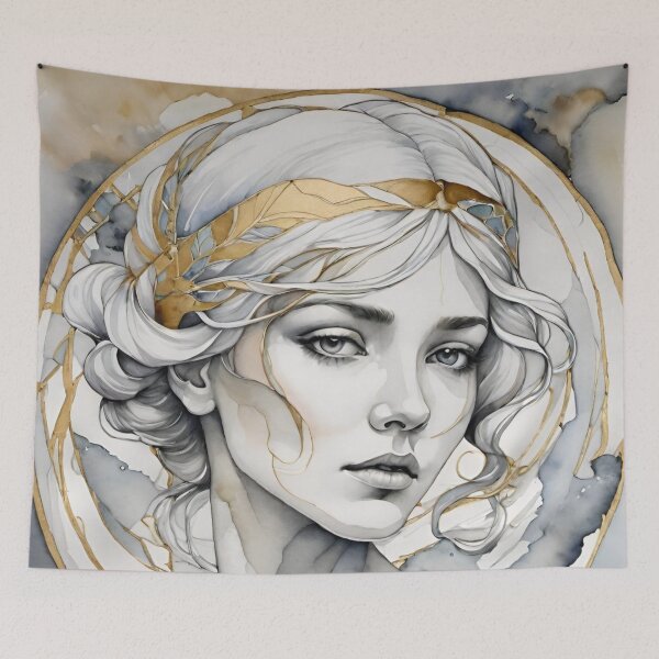 Item preview, Woman portrait in grey and gold dreamy and romantic designed and sold by IHImage.