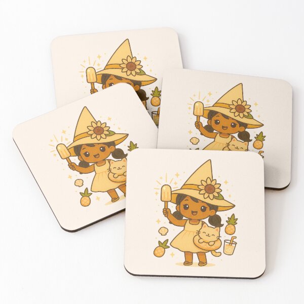Item preview, Summer Witch – Cute Pastel Witch with Cat & Pineapples designed and sold by Queen Kaffeine.