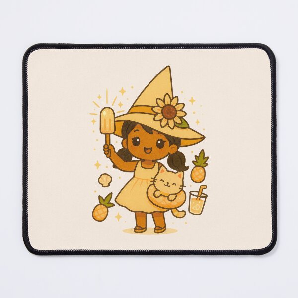 Item preview, Summer Witch – Cute Pastel Witch with Cat & Pineapples designed and sold by Queen Kaffeine.