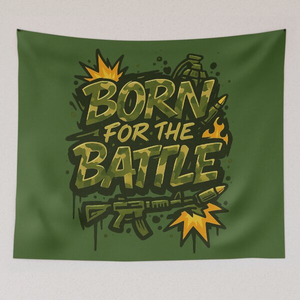 Item preview, Born for the Battle – Military Graffiti Camo Typography Art designed and sold by RedHow.