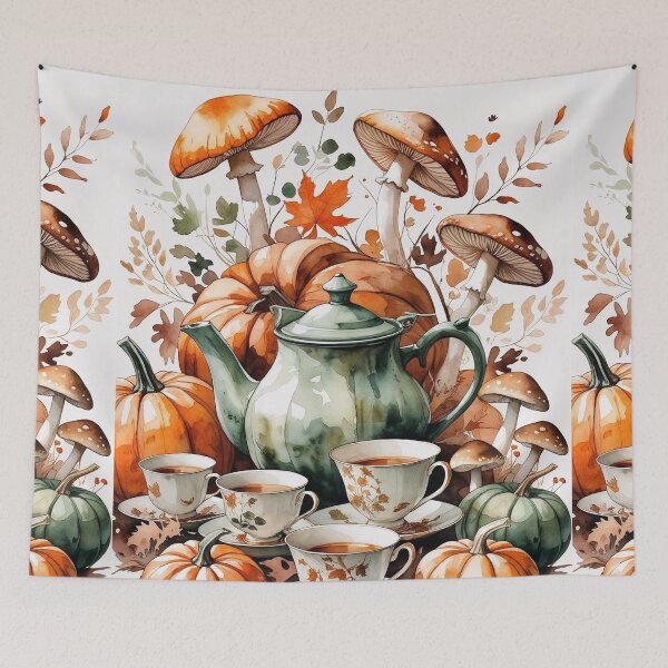 Item preview, Pumpkin Patch Tea Party – Cottagecore Halloween Charm designed and sold by Deezyned.